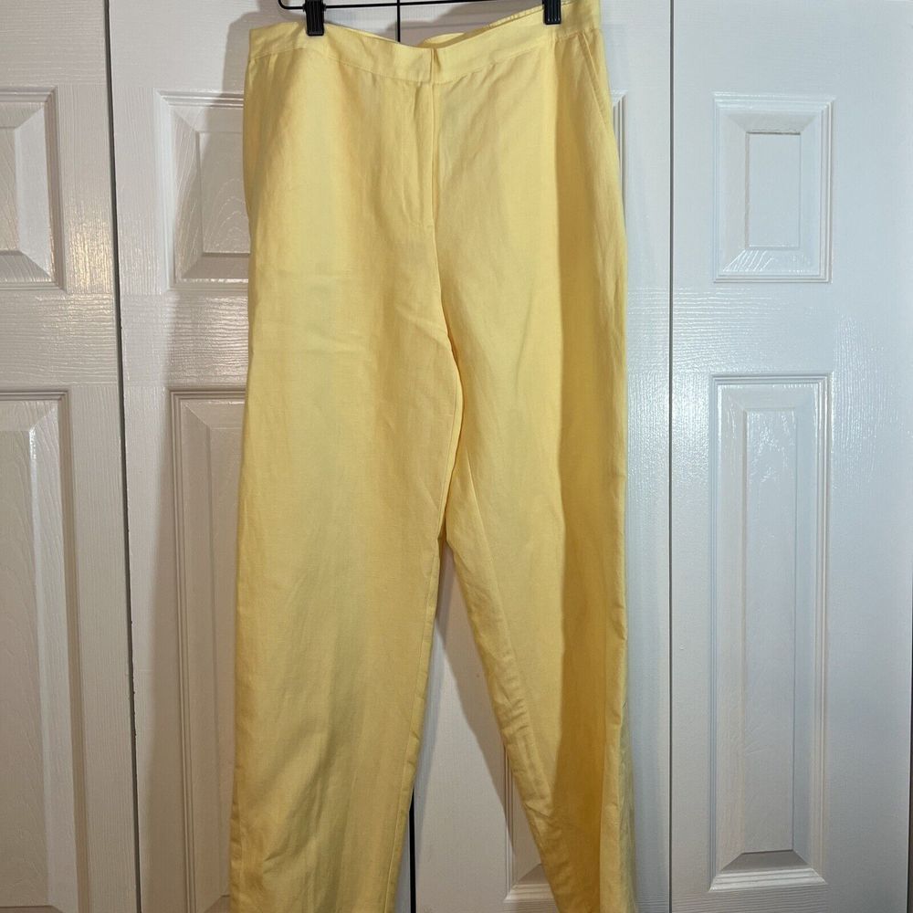 NEW Ruby Rd Linen Blend Pants Yellow w/ Elastic at Waist Lined Women's Size 8 - Picture 1 of 7
